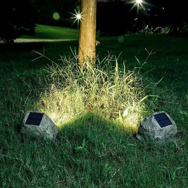 Solar Outdoor Lamp with Realistic Stone Design