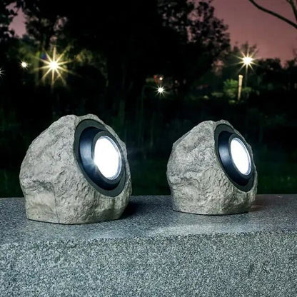 Solar Outdoor Lamp with Realistic Stone Design